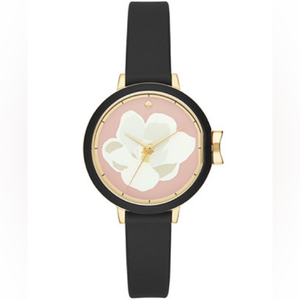 Kate Spade Park Row KSW1417 watch black silicone strap white Magnolia flower